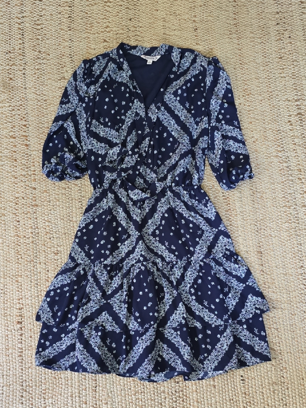 Nanette Lepore Navy and White Patterned Midi Dress